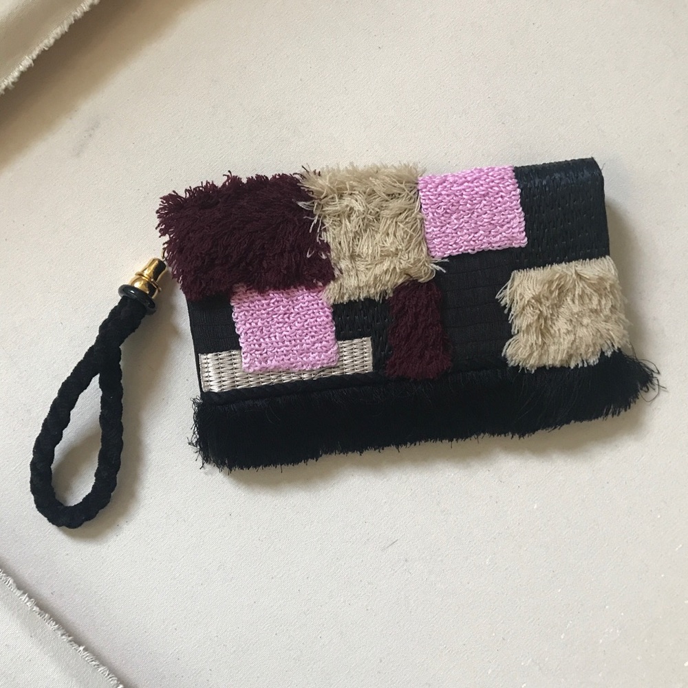 Lizzie Fortunato fringe boho embroidered clutch